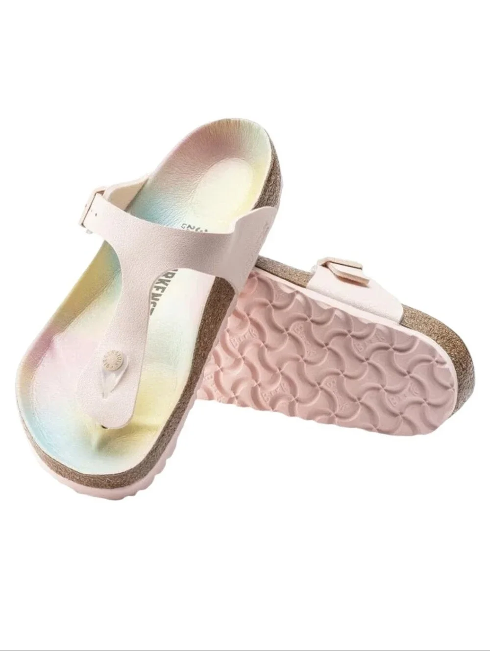 Girls BIRKENSTOCK Rose Rainbow Cotton Candy Gizeh Vegan Nubuck Sandals